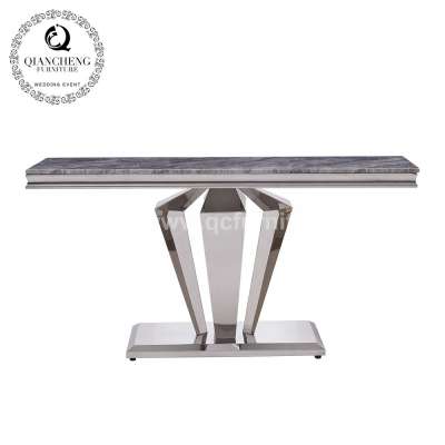 Diamond shape base marble top tall  console table for living room