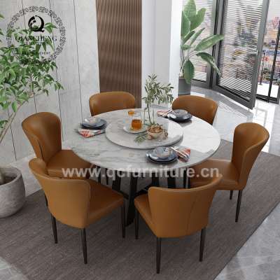 6 seater marble round dining table with lazy susan and chairs