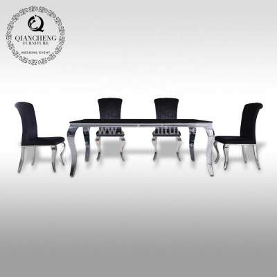 hot sale black tempered glass top dining table with 6 chairs