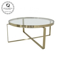 Nordic style round glass golden stainless steel coffee table