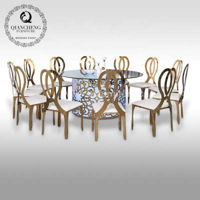 golden stainless steel round glass led lighting dining table