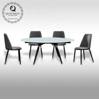 foshan factory new extendable glass dining table with black legs