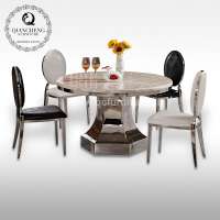 antique stainless steel round marble top dining table